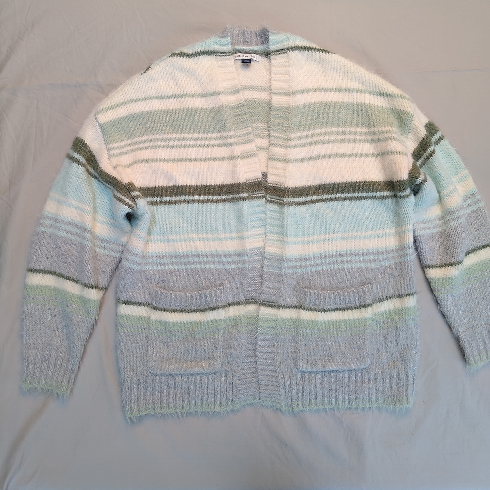 American Eagle Striped Super Soft Oversized Cozy Comfy Open Front Cardigan Sz S